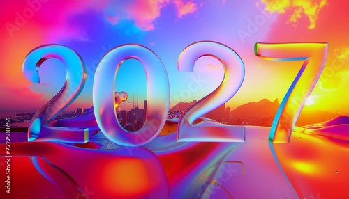 2027 Translucent 3d text illustration with vibrant  abstract colors