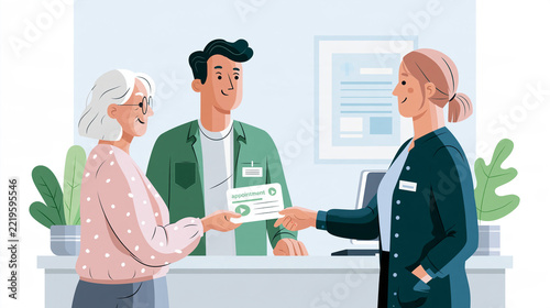 Senior couple registering for preventive health screening