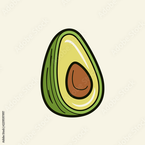 A single half avocado with its pit visible