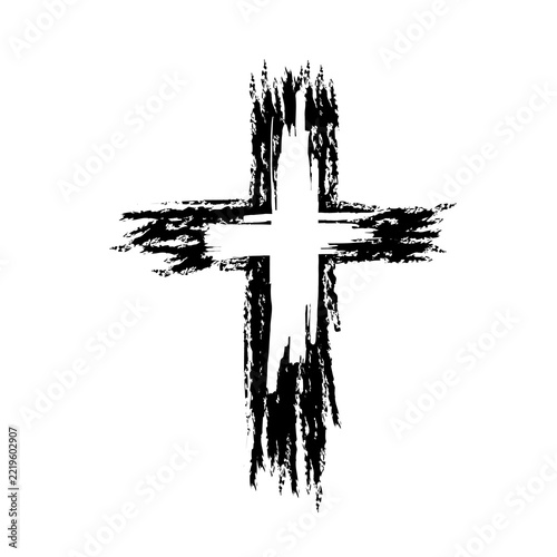 Religious cross painted with a brush. Hand-drawn. Not AI. Vector illustration.
