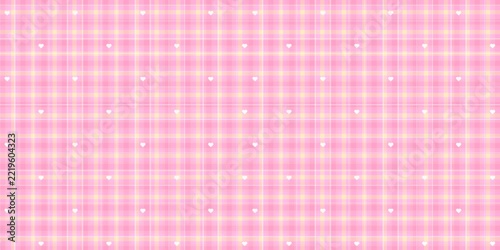 Pastel Pink Plaid Seamless Pattern with White Hearts Checkered Background