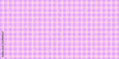 Pastel Purple Plaid Seamless Pattern with White Hearts Checkered Background