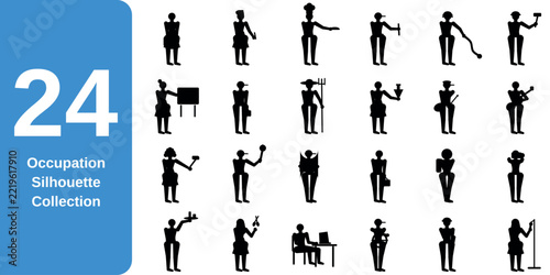 Occupation silhouette collection, professional worker profiles, career and job icons
