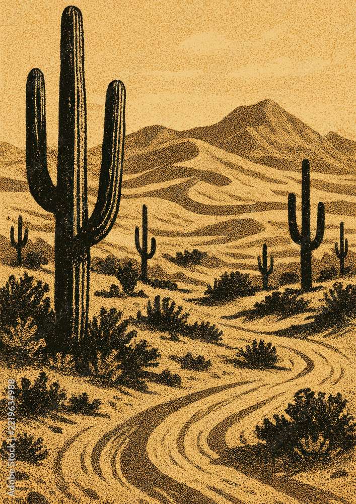 Fototapeta premium Desert landscape with cacti.