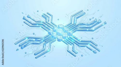 Abstract glowing blue circuit connectors for technology concepts