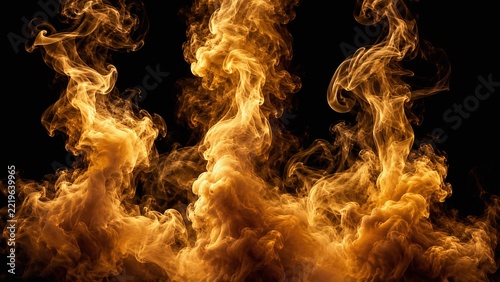 Rich golden amber smoke plumes rising in dramatic vertical formations against a black background, creating a warm atmospheric effect for luxury and cinematic graphic compositions.