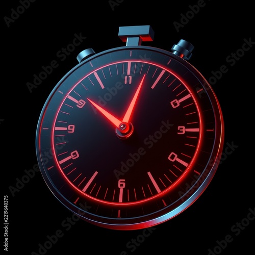 Modern black and red neon glowing stopwatch timer