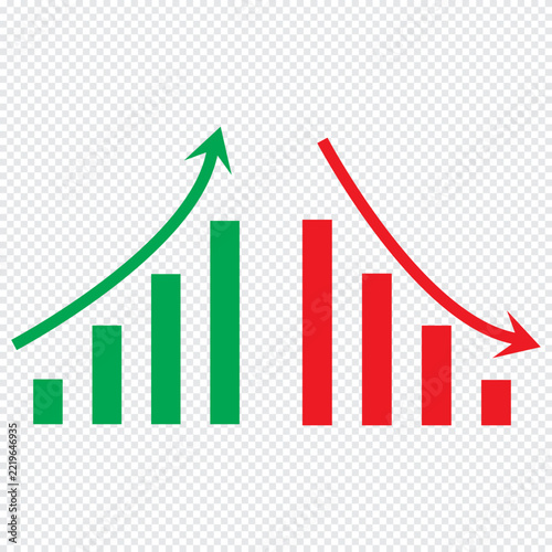 Business Growth Chart with Red and Green Arrows, Data Analytics and Performance Comparison Vector Illustration