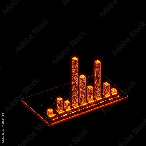 Futuristic 3D bar chart glowing orange on a dark background