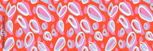 Abstract seamless pattern with  organic shapes and artistic brushstrokes on a bright red background. Vibrant vector design for swimwear, packaging, and textiles
