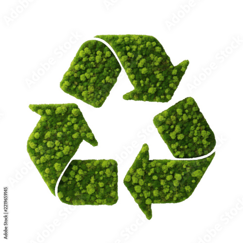 Green moss recycling symbol made from plants