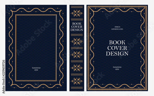 Classic vintage book cover, title page, spine design with Art Deco, Baroque, Art Nouveau and Victorian ornaments. Elegant decorative frame, retro style for publications, posters and artistic layouts.