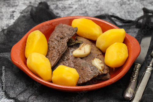 Portuguese Dish Beef Liver with Boiled Potatoes