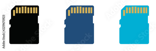 Three colorful micro sd memory cards icons in black blue and light blue Vector