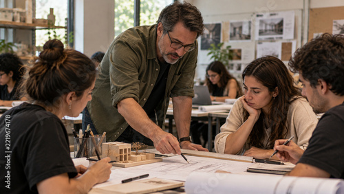 Architecture Instructor Guiding Students Through a Technical Design Project