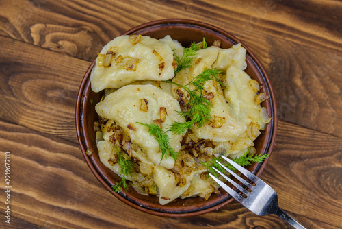 Varenyky with mashed potato. Dish of the Ukrainian cuisine