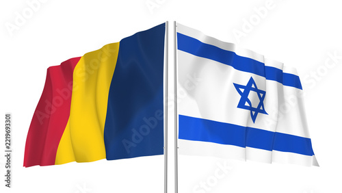 Chad and Israel flags waving with transparent alpha png background