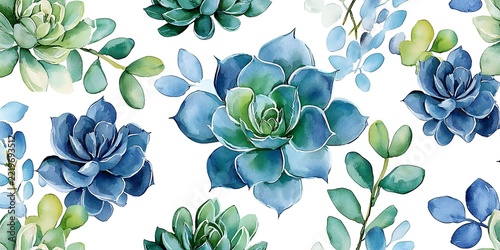 Stunning watercolor illustration of a blue and green succulent plant in a beautiful design