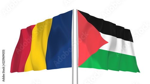 Chad and Palestine flags waving with transparent alpha png background
