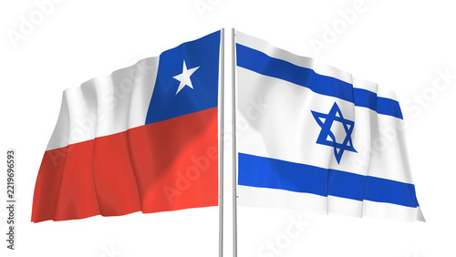 Chile and Israel flags waving with transparent alpha png background