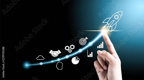 Business growth concept with digital technology strategy and startup success