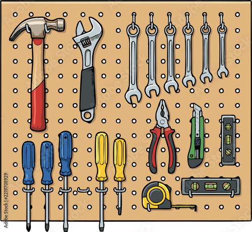 Workshop Pegboard Wall with Organized Hand Tools
