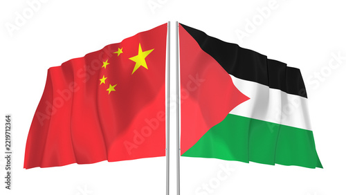 China and Palestine flags waving with transparent alpha png background