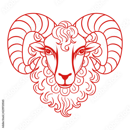 Illustration of a ram's head in red lines