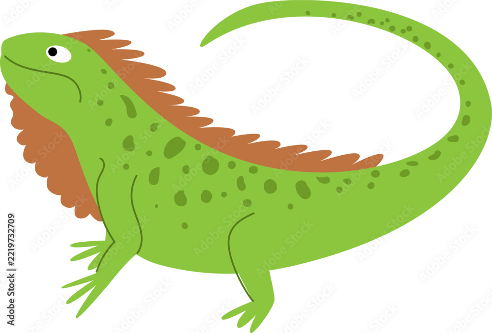 Obraz premium Green iguana lizard cartoon character looking up