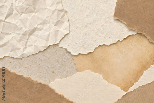 Torn Kraft Paper and Crumpled Ivory Paper Texture Collage