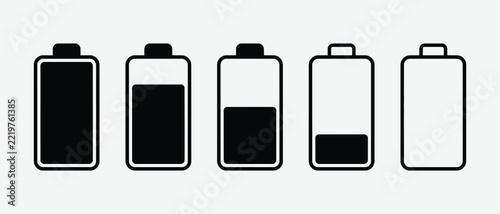 Five battery icons showing different charge levels from full to empty