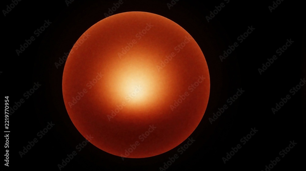 Fototapeta premium Abstract glowing orange sphere on black background. Warm light center diffuses through dark space. Minimalist circular shape creates soft gradient effect. Red cosmic energy looks like sun core of