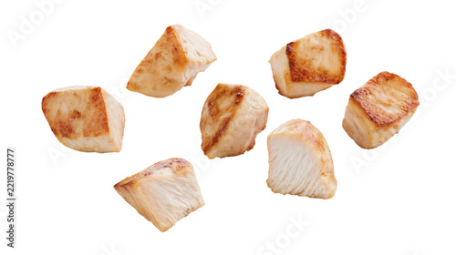 Obraz na plátně Seared golden brown chicken breast chunks