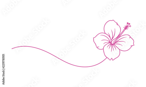 Single-line hibiscus flower design. Simple linear floral abstract mark. Editable stroke for red herbal tea feel. Tropical contour vector art
