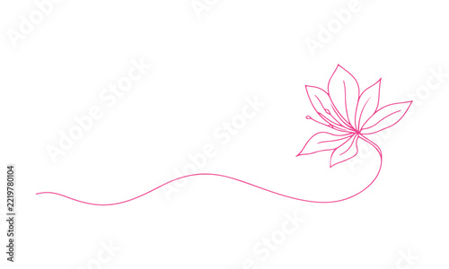 A hibiscus bloom sketched in one unbroken line. Floral abstract icon done up in clean linear form. Organic red herbal tea vibe with adjustable stroke. Outline tropical vector graphic