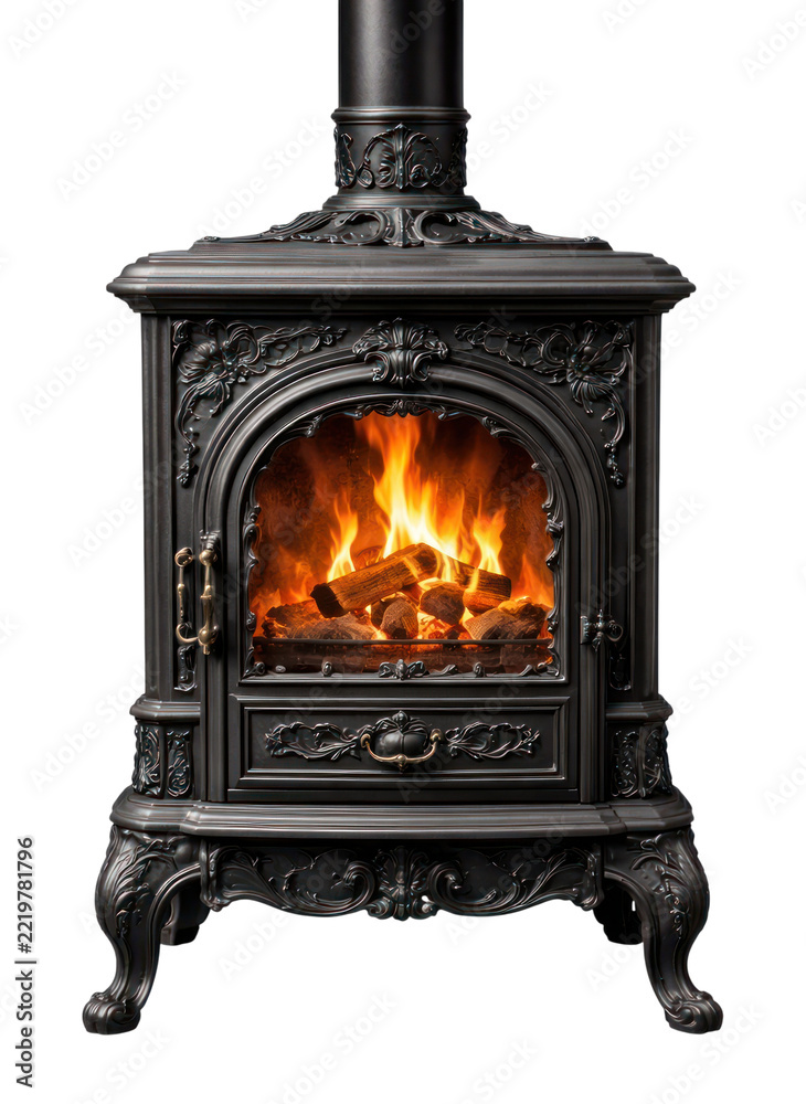 Naklejka premium PNG Elegant cast iron wood stove