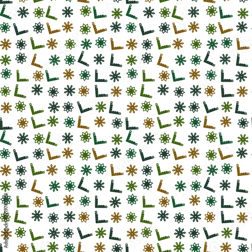 Seamless pattern of geometric floral shapes and corner brackets