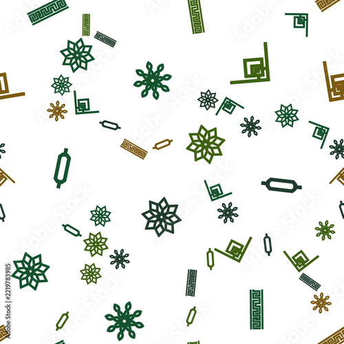 Seamless pattern of geometric shapes and floral motifs