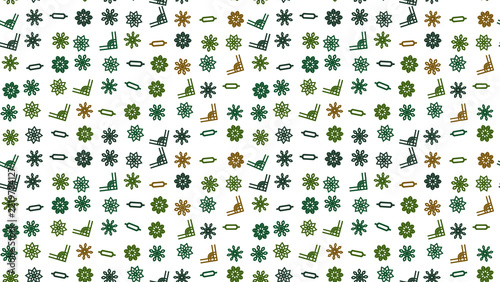 Seamless pattern of green and brown floral and corner elements