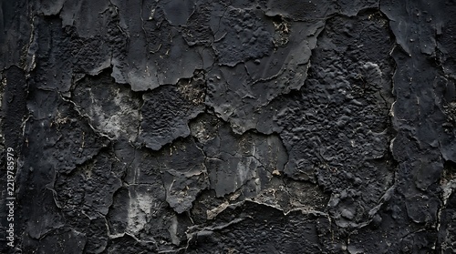 Dark, cracked, textured surface with a rough, weathered appearance, possibly asphalt or stone