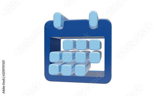 Blue calendar icon with light blue date squares 3D illustration isolated on transparent background