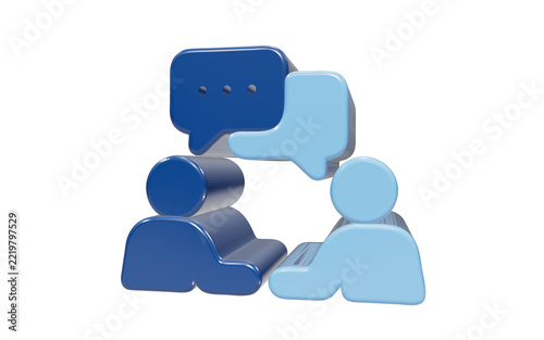 Group of 3D people icons with speech bubbles isolated on transparent background for team communication