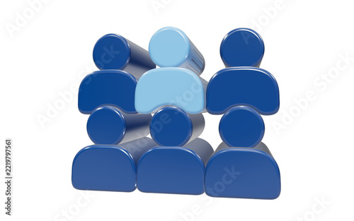 3D icon of a team with a highlighted leader isolated on transparent background for management