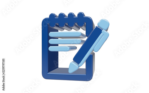 3D icon of a notepad with a pen for writing tasks isolated on transparent background