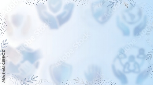 Soft Blue Healthcare Background with Botanical Line Art and Copy Space