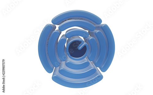 Blue layered circular signal radiating 3d icon isolated on transparent background for wireless connectivity and data