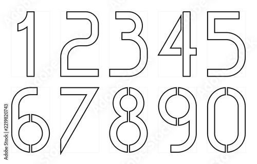 White numbers with a black border from zero to nine
