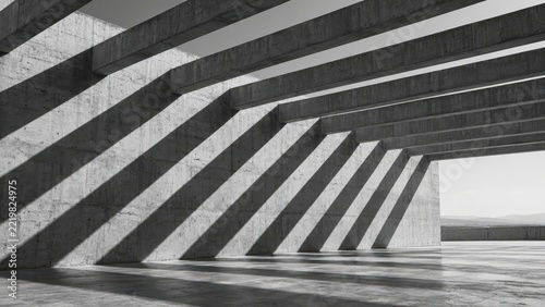 Modern architectural structure with bold geometric concrete and shadow patterns