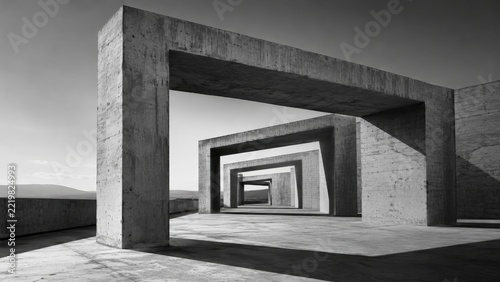 Modern Concrete Architectural Structures with Repeated Geometric Frames