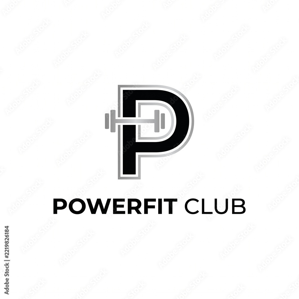 Obraz premium PowerFit Club Logo with Minimalist Barbell Symbol